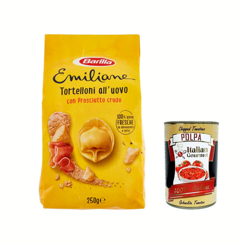 Barilla Internationale Nudeln Barilla Pasta all' Uovo Le Emiliane Tortelloni con Prosciutto Crudo, Eiernudeln, Pasta mit Ei 250 g italienisch Original 8076809539081