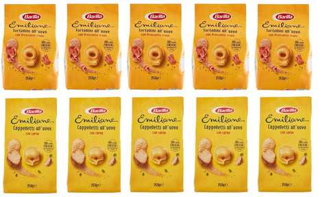Barilla Internationale Nudeln Testpaket Barilla Emiliane Tortellini al Prosciutto mit rohem Schinken - Cappelletti con Carne mit Fleisch ( 10 x 250g ) Nudeln mit ei 8076809515092