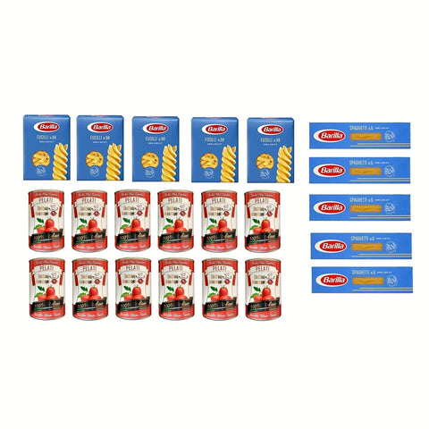 Barilla italienisch Pasta ( 10 x 500g ) Fusilli - Spaghetti Testpaket Original italienisch inkl. Italian Gourmet Pelati dosen italienische geschälte Tomaten ( 12 x 400g )