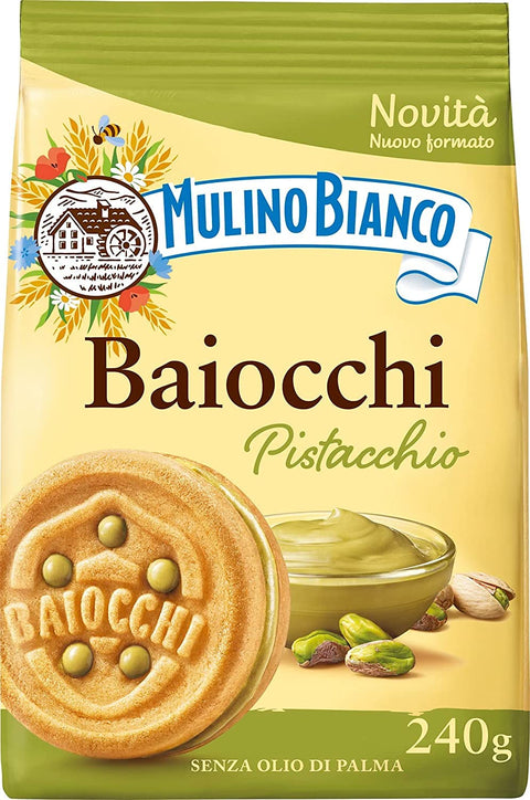 Barilla Kekse 6x Mulino Bianco Pistacchio Kekse mit Pistazien, Kekse mit Pistazien und Mürbeteig, ideal zum Frühstück oder Snack, ohne Palmöl 240 g 8076809583039