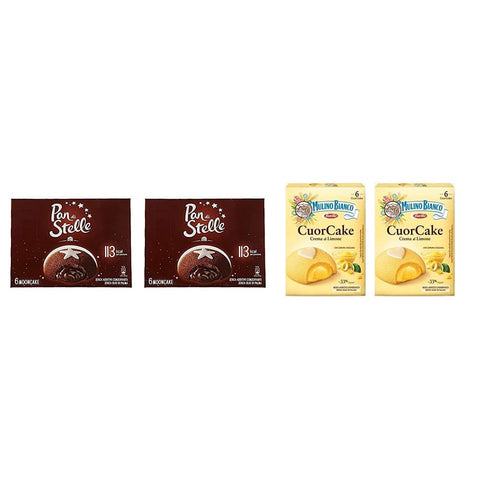 Barilla Kekse Barilla Mulino Bianco Cuor Cake Snack gefüllt mit Zitronencreme - Pan di Stelle Mooncake Snack gefüllt mit Schokocreme ( 24 x 35g ) Testpaket Original italienisch 8076809578509