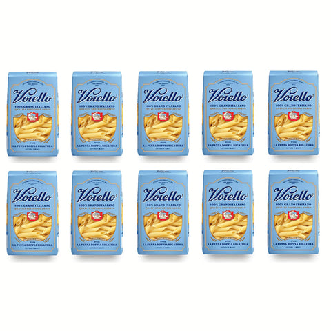Voiello La Penna Doppia Rigatura n°152 Pasta 100% Italienischer Weizen Teigwaren aus Hartweizengrieß Bronze Zeichnung 10x500g Original italienisch