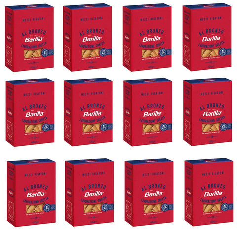 Barilla Kurze Pasta 12x Barilla Mezzi Rigatoni al Bronzo Bronze Gezogene Pasta 400g Rohe Verarbeitungsmethode 8076809580960