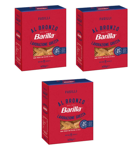 Barilla Kurze Pasta 3x Barilla Fusilli al Bronzo Bronze Gezogene Pasta 400g Rohe Verarbeitungsmethode 8076809580939