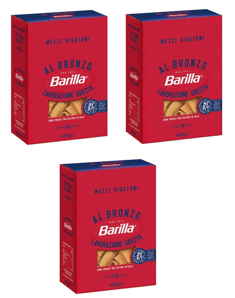 Barilla Kurze Pasta 3x Barilla Mezzi Rigatoni al Bronzo Bronze Gezogene Pasta 400g Rohe Verarbeitungsmethode 8076809580960