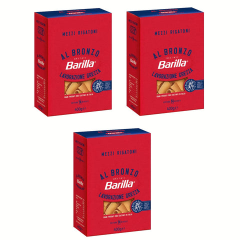 Barilla Mezzi Rigatoni al Bronzo Bronze Gezogene Pasta Rohe Verarbeitungsmethode 3x400g Original italienisch