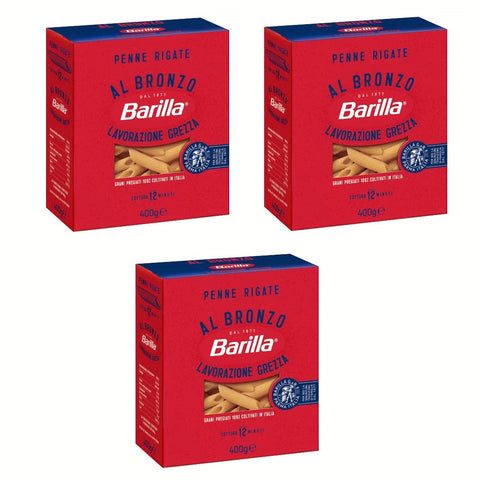 Barilla Penne Rigate al Bronzo Bronze Gezogene Pasta Rohe Verarbeitungsmethode 3x400g Original italienisch