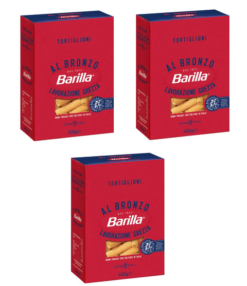 Barilla Kurze Pasta 3x Barilla Tortiglioni al Bronzo Bronze Gezogene Pasta 400g Rohe Verarbeitungsmethode 8076809580953