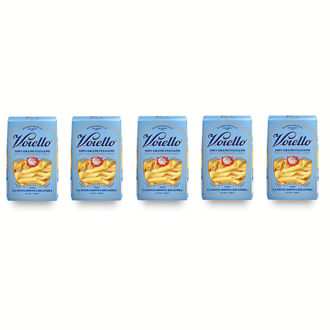 Voiello La Penna Doppia Rigatura n°152 Pasta 100% Italienischer Weizen Teigwaren aus Hartweizengrieß Bronze Zeichnung 5x500g Original italienisch