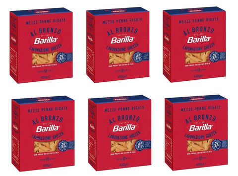 Barilla Kurze Pasta 6x Barilla Mezze Penne Rigate al Bronzo Bronze Gezogene Pasta 400g Rohe Verarbeitungsmethode 8076809580922