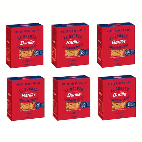 Barilla Mezze Penne Rigate al Bronzo Bronze Gezogene Pasta Rohe Verarbeitungsmethode 6x400g Original italienisch