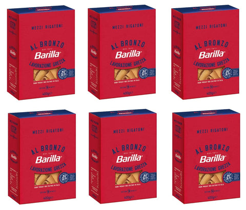 Barilla Kurze Pasta 6x Barilla Mezzi Rigatoni al Bronzo Bronze Gezogene Pasta 400g Rohe Verarbeitungsmethode 8076809580960