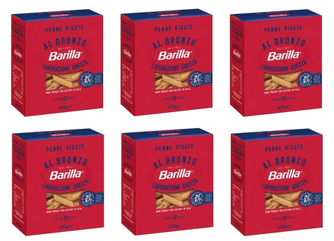 Barilla Kurze Pasta 6x Barilla Penne Rigate al Bronzo Bronze Gezogene Pasta 400g Rohe Verarbeitungsmethode 8076809580915
