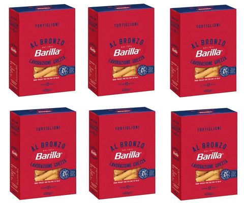 Barilla Kurze Pasta 6x Barilla Tortiglioni al Bronzo Bronze Gezogene Pasta 400g Rohe Verarbeitungsmethode 8076809580953