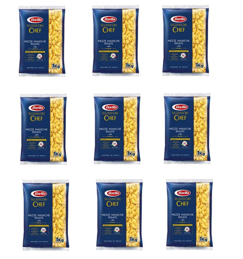 Barilla Kurze Pasta 9x Barilla Pasta Selezione Oro Chef Mezze Maniche Rigate n° 84 Italienische Kurze Pasta 1Kg Packung 8076809528061