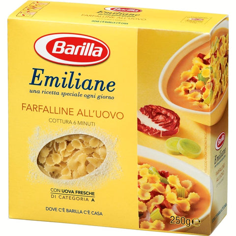 Barilla Kurze Pasta Barilla Emiliane Uovo 114 Farfalline 6 pezzi da 250 g [1500 g] Kurze Pasta italienisch Original 8076800356144
