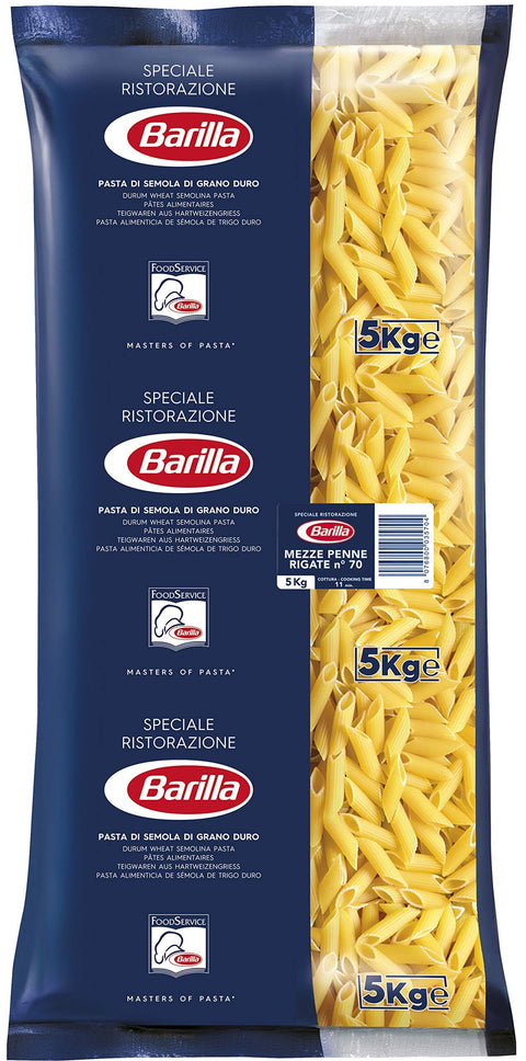 Barilla Kurze Pasta Barilla Hartweizen Pasta Mezze Penne Rigate n. 70 – 1er Pack (1x5kg) 8076800035704