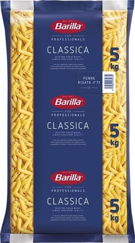 Barilla Kurze Pasta Barilla Hartweizen Pasta Penne Rigate n. 73 – 1er Pack (1x5kg) 4051379062683
