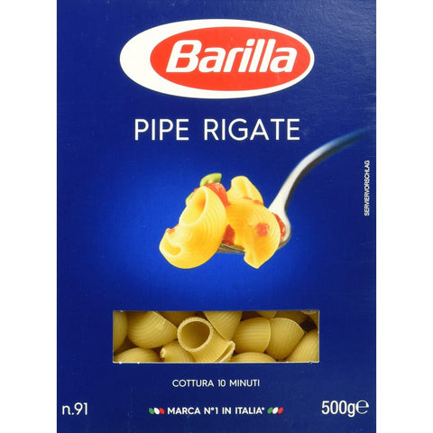 Barilla Kurze Pasta Barilla Hartweizen Pasta Pipe Rigate n. 91 12er Pack ( 12x500g italienisch Original 8076809073059