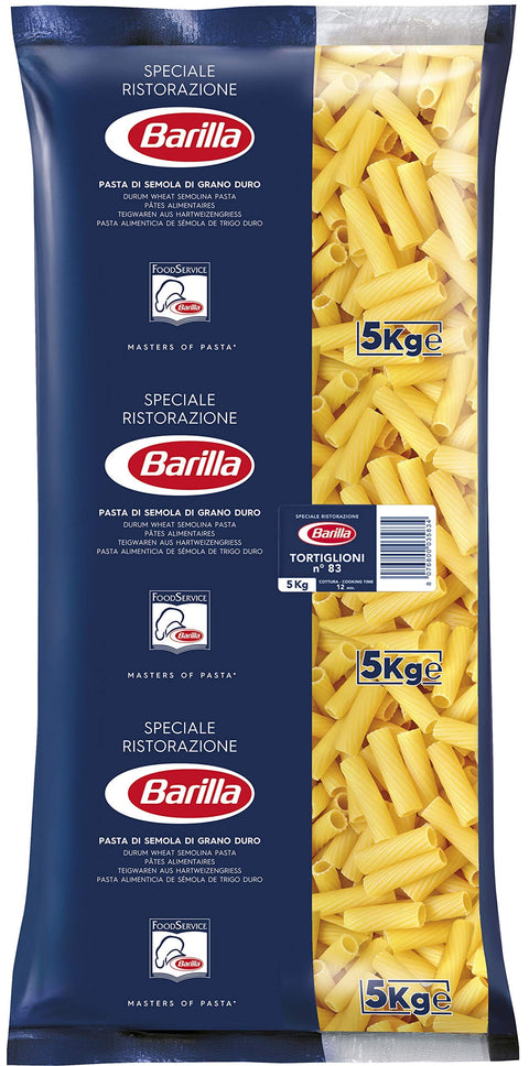 Barilla Kurze Pasta Barilla Hartweizen Pasta Tortiglioni n. 83 – 1er Pack (1x5kg) 8076800035834