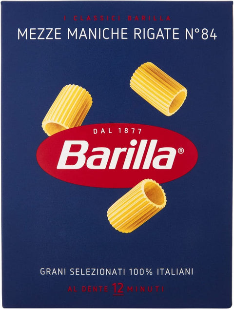 Barilla Kurze Pasta Barilla Hartweizengrieß Pasta Mezze Maniche Rigate n°84 italienisch Nudeln Packung mit 500g Kurze Pasta Teigwaren 8076802085844