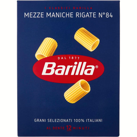 Barilla Hartweizengrieß Pasta Mezze Maniche Rigate n°84 italienisch Nudeln Packung mit 500 g Kurze Pasta Teigwaren Original