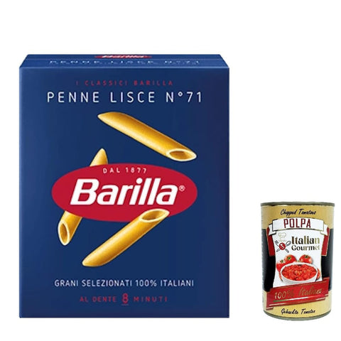 Barilla Kurze Pasta Barilla Pasta Penne lisce Nr. 71, 100% italienisch Nudeln 500 g pack 5x Original italienisch inkl. Italian Gourmet Polpa 400g 8076802085714