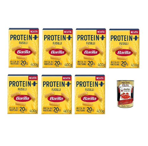 Barilla Kurze Pasta Barilla Protein + Fusilli 400g, Pasta reich an pflanzlichem Protein 7x 400 g + Italian Gourmet polpa 400gr 8076809585828