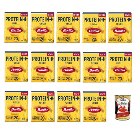 Barilla Kurze Pasta Barilla Protein+ Fusilli 400gr, Pasta reich an pflanzlichem Protein, 14x 400 g + Italian Gourmet polpa 400gr 8076809585828