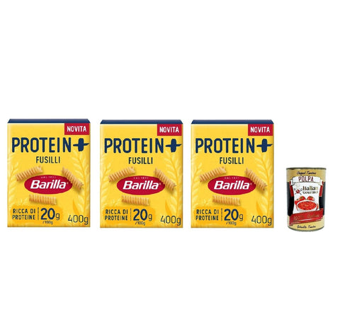 Barilla Kurze Pasta Barilla Protein+ Fusilli 400gr, Pasta reich an pflanzlichem Protein, 3x 400 g + Italian Gourmet polpa 400gr 8076809585828