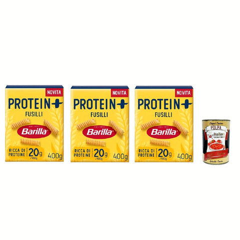 Barilla Protein Fusilli Pasta reich an pflanzlichem Protein 3x400 g 400 g italienisch Original + kostenlos polpa 400 g
