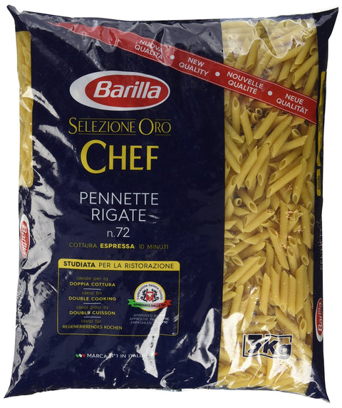 Barilla Kurze Pasta Barilla Selezione Oro Chef Pennette Rigate n. 72, 3er Pack (3 x 3kg) 8076809528177