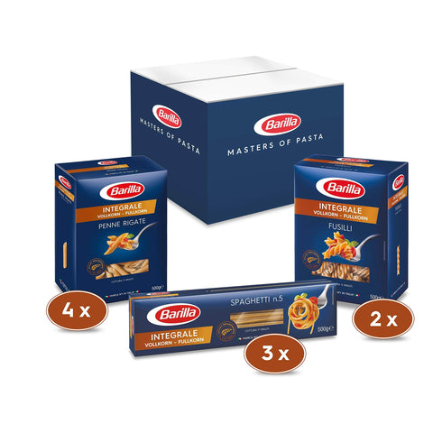 Barilla Kurze Pasta Barilla Vollkorn Pasta Box - Multipack mit 3 Varianten Vollkorn Pasta, 9 x 500g 8076809079419