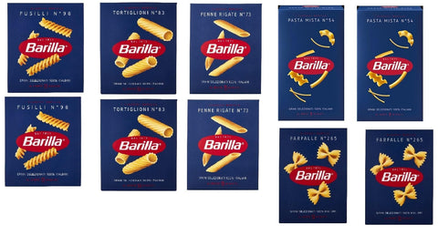 Barilla Kurze Pasta TESTPAKET Pasta Barilla italienisch (10 x 500g) 5 Arten von Nudeln kurze Nudeln (Fusilli-Tortiglioni-Penne Rigate-P.Mista-Farfalle) 8076804765546