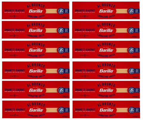 Barilla Längliche Pasta 12x Barilla Spaghetti Quadrati al Bronzo Bronze Gezogene Pasta 400g Rohe Verarbeitungsmethode 8076809580892
