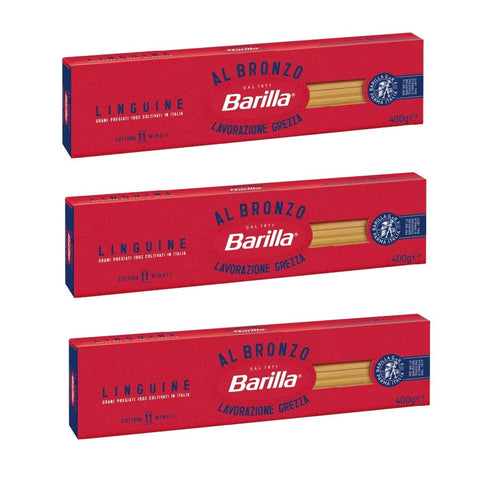 Barilla Längliche Pasta 3x Barilla Linguine al Bronzo Bronze Gezogene Pasta 400g Rohe Verarbeitungsmethode 8076809580908