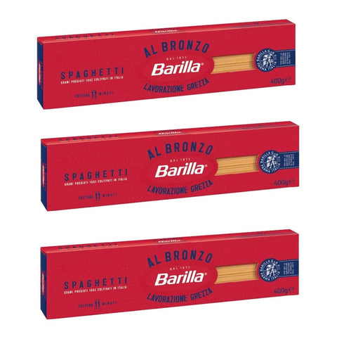 Barilla Längliche Pasta 3x Barilla Spaghetti al Bronzo Bronze Gezogene Pasta 400g Rohe Verarbeitungsmethode 8076809580878