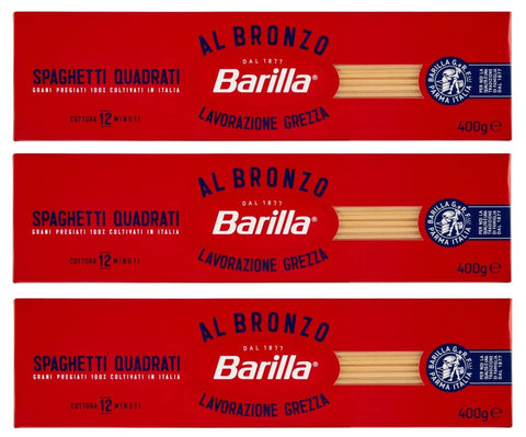 Barilla Längliche Pasta 3x Barilla Spaghetti Quadrati al Bronzo Bronze Gezogene Pasta 400g Rohe Verarbeitungsmethode 8076809580892