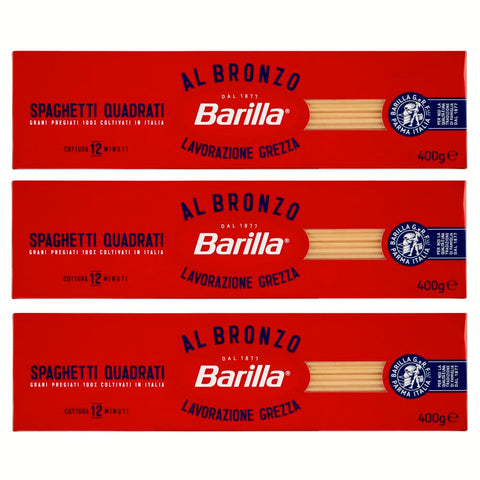 Barilla Spaghetti Quadrati al Bronzo Bronze Gezogene Pasta 400 g Rohe Verarbeitungsmethode Längliche Pasta italienisch Original