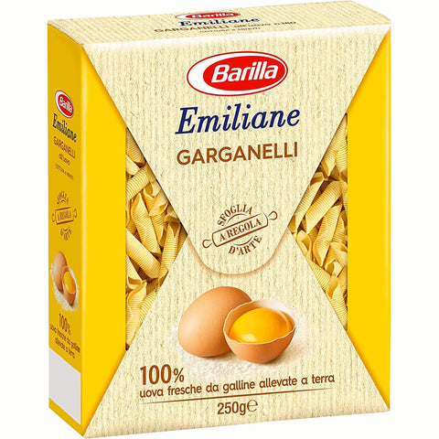 Barilla Pasta all'Uovo Emiliane Garganelli n° 180 Nudeln mit ei 250 g Längliche Pasta italienisch Original