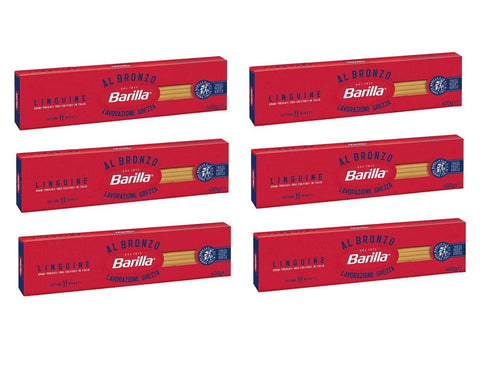Barilla Längliche Pasta 6x Barilla Linguine al Bronzo Bronze Gezogene Pasta 400g Rohe Verarbeitungsmethode 8076809580908