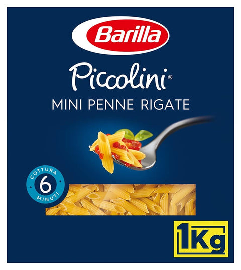 Barilla Längliche Pasta Barilla Hartweizen Pasta Piccolini Mini Penne Rigate – 6er Pack (6x1kg) 8076809525701