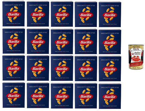 Barilla Längliche Pasta Barilla, I Classici, Pasta Gnocchetti Sardi N.60 100% italienischer Weizen 20x500gr + Italian Gourmet polpa 400g 8076809512466