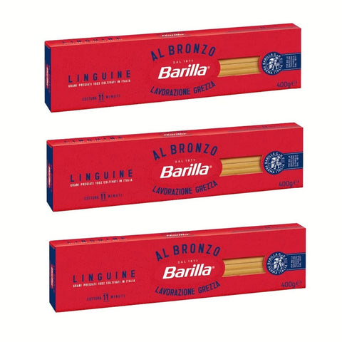 Barilla Längliche Pasta Barilla Linguine al Bronzo Bronze Gezogene Pasta 400 g Rohe Verarbeitungsmethode Längliche Pasta italienisch Original 8076809580908