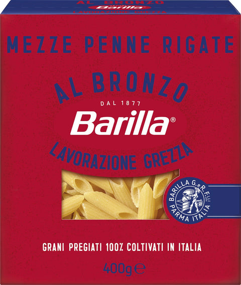 Barilla Längliche Pasta Barilla Mezze Penne Rigate al Bronzo Bronze Gezogene Pasta 400g Rohe Verarbeitungsmethode 8076809580922