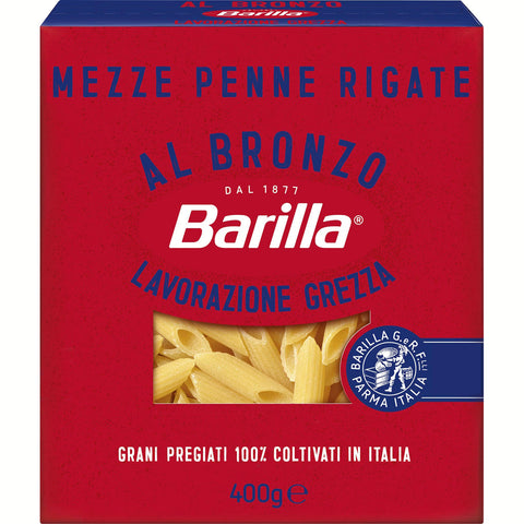 Barilla Mezze Penne Rigate al Bronzo Bronze Gezogene Pasta Rohe Verarbeitungsmethode 1x400g Original italienisch