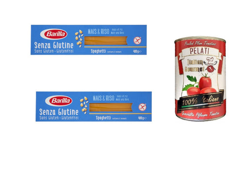 Barilla Längliche Pasta Barilla - Spaghetti n.5 Glutenfrei - 400g + Italian Gourmet 100% italienische geschälte Tomaten dosen 400g 8022180032970