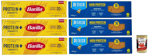 Barilla Längliche Pasta Pasta High protein Testpaket, De Cecco und Barilla Spaghetti, Italienische Hartweizennudeln, 6 Packungen à 400g, Pasta aus 100% italienischem Hartweizen, + Italian Gourmet polpa 400g 8076809585842