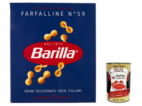 Barilla Nudelgerichte 10x Pasta Farfalline Nr. 59 italienisch Nudeln 500 g pack + Italian Gourmet polpa 400g 8076804765591
