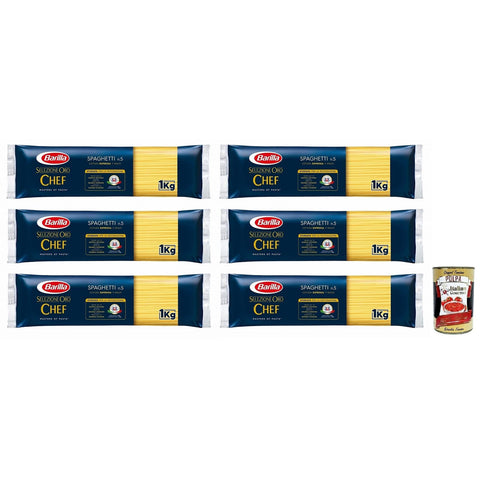Barilla Selezione Oro Chef Spaghetti n.5 Hartweizengrieß Pasta 100% Getreide Packung mit 6x 1kg italienisch Original